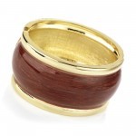 Z Shiny Gold Colour Hinge Bangle With Dark Brown Marble Effect Enamel Colour