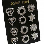 Z Twelve Assorted Silver Colour and Crystal Scarf Clips
