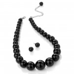 Z Black Graduated Bead Necklace With Earrings