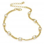 Z Gold Colour Cream Pearl Effect Bead Chain Anklet