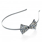 Z Hematite Grey Colour Metal Headband With AB Crystal Bow Design