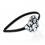 Z Narrow Black Headband With Heart Design Acrylic Bead Motif
