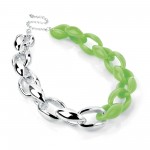 Z Two Tone Silver And Neon Green Colour Plastic Chain Look Necklace