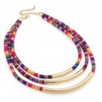 Z Three Row Gold Colour Tribal Look Cord Necklace